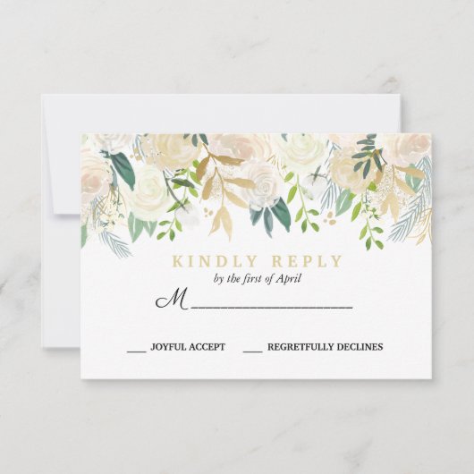 アイボリーブーケフローラ結婚対応RSVPミント 出欠カード (正面)