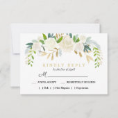 アイボリーブーケ結婚フローラルの食事の選択RSVPピンク 出欠カード (正面)