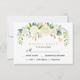 アイボリーブーケ結婚フローラルの食事の選択RSVPピンク 出欠カード