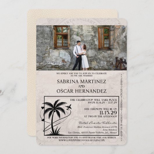 アイボリープエルタバラルタパスポ結婚ート 招待状 (正面/裏面)