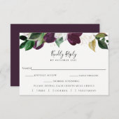 アイボリープラムフローラウェディングRSVP食事チョイスカード 出欠カード (正面/裏面)