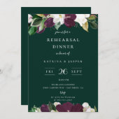 アイボリープラムフローラエメラルドグリーンリハーサルディナー 招待状 (正面/裏面)