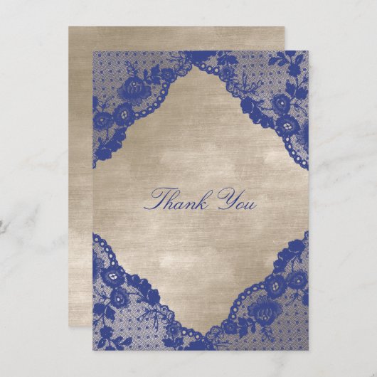 アイボリーベルベ王室のットブルーネイビーレースサンキュー 招待状 (正面/裏面)