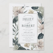アイボリーベージュエメラルドダリア葉フラワーズ結婚ズ 招待状 (正面)