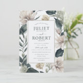 アイボリーベージュエメラルドダリア葉フラワーズ結婚ズ 招待状 (スタンド正面)