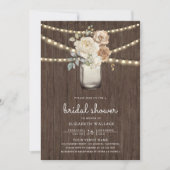 アイボリーベージュフローラメイスンジャール写真ブライダルシャワー 招待状 (正面)