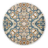 アイボリーベージュブラウンオークレーティール(緑がかった色)ブルーエスニック族アート セラミックノブ (正面)