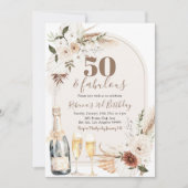 アイボリーベージュボホフローラワインアダルト誕生日 招待状 (正面)