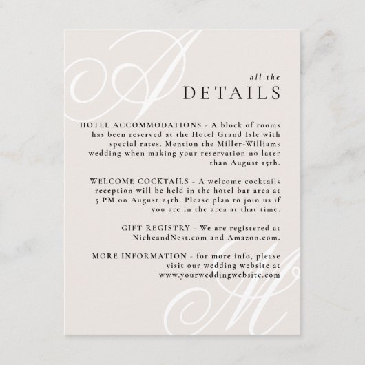 アイボリーベージュモダンエッジエレガントモノグラム詳細 エンクロージャーカード (正面)