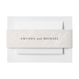 アイボリーベージュモダンエッジエレガントモノグラ結婚ム 招待状ベリーバンド