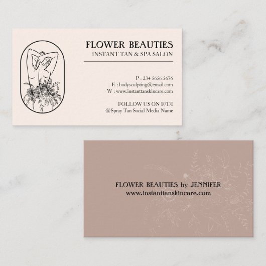 アイボリーベージュ美しいフェミニンウーマンタン 名刺 (正面/裏面)