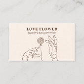 アイボリーベージュ赤面ダンデリオンフラワーハンズ 名刺 (正面)