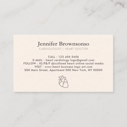 アイボリーベージュ赤面心臓病専門医ハート 名刺 (裏面)