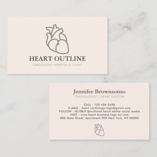 アイボリーベージュ赤面心臓病専門医ハート 名刺 (正面/裏面)