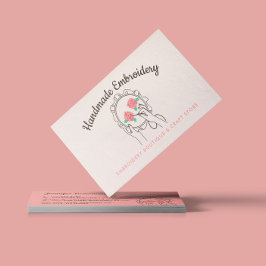 アイボリーベージュ赤面手作りホビークラフト刺繍 名刺