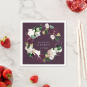 アイボリーホワイトとプラムパープルの花のフラワーリース プラム スタンダードカクテルナプキン (インサイチュ)