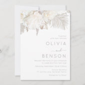 アイボリーホワイトとボヘミアンモダンの花結婚の 招待状 (正面)