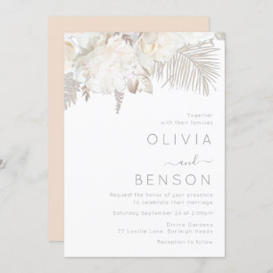 アイボリーホワイトとボヘミアンモダンの花結婚の 招待状