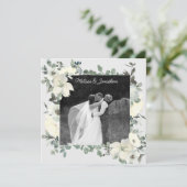 アイボリーホワイトのバラの花のウェディング ご結婚おめでとう 案内状 (スタンド正面)