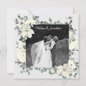 アイボリーホワイトのバラの花のウェディング ご結婚おめでとう 案内状 (正面)