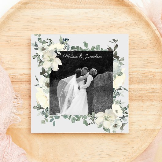 アイボリーホワイトのバラの花のウェディング ご結婚おめでとう 案内状