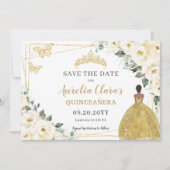 アイボリーホワイトの花のキンセアニエラ スウィート16 プリンセス セーブザデート (正面)