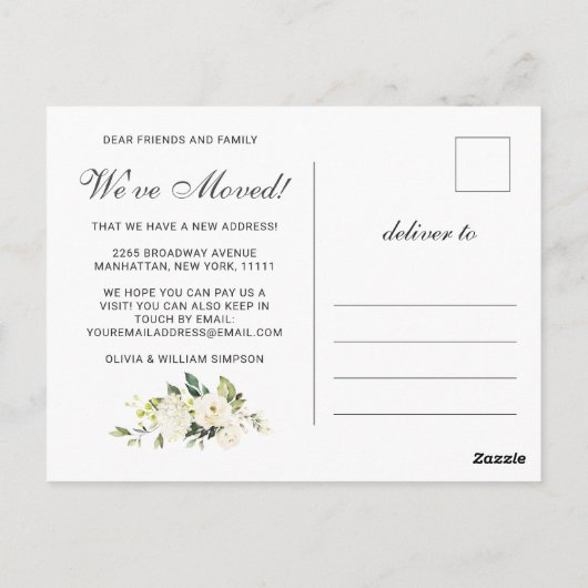 アイボリーホワイトウォーター色の花を動かす告知 ポストカード (裏面)