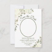 アイボリーホワイトウォーター色フローラオーバルフォト結婚ズ セーブザデート (正面)