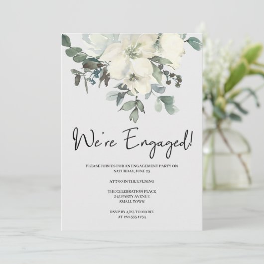 アイボリーホワイトウォーター色フローラ婚約パーティ 招待状 (スタンド正面)