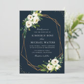 アイボリーホワイトウォーター色フローラ幾何結婚型 招待状 (スタンド正面)
