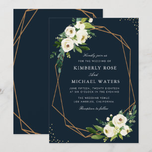 アイボリーホワイトウォーター色フローラ幾何結婚型 招待状