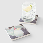 アイボリーホワイトオーキッドと薄紫レモンハウス ストーンコースター (横)