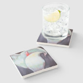 アイボリーホワイトオーキッドと薄紫レモンハウス ストーンコースター (横)