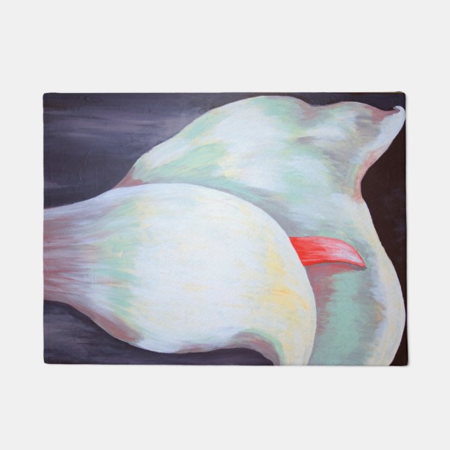 アイボリーホワイトオーキッドと薄紫レモンハウス ドアマット (正面)