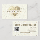 アイボリーホワイトクリームグリッターラブハートシェイプシック 名刺 (正面/裏面)