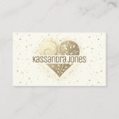 アイボリーホワイトクリームグリッターラブハートシェイプシック 名刺 (正面)