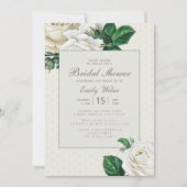 アイボリーホワイトクリームヴィンテージフローラブライダルシャワー 招待状 (正面)