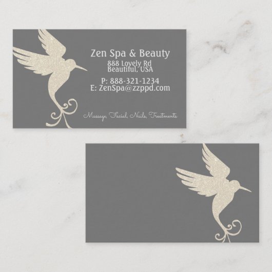 アイボリーホワイトグリッターハミングバードオンチャコールグレー 名刺 (正面/裏面)