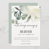 アイボリーホワイトグリーングレーフローラ悔やみや弔慰記念物 サンキューカード (正面/裏面)