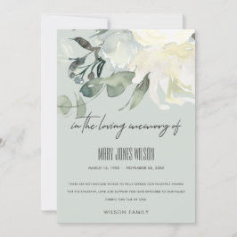 アイボリーホワイトグリーングレーフローラ悔やみや弔慰記念物 サンキューカード