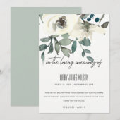 アイボリーホワイトグリーンバラフローラ悔やみや弔慰メモリアル サンキューカード (正面/裏面)