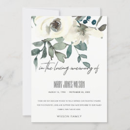 アイボリーホワイトグリーンバラフローラ悔やみや弔慰メモリアル サンキューカード