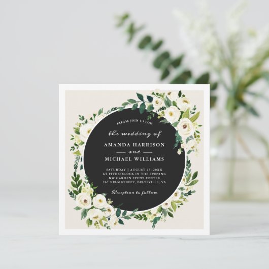 アイボリーホワイトグリーンフローラスクエア結婚 招待状 (スタンド正面)