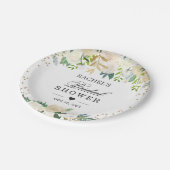 アイボリーホワイトグリーンフローラブライダルシャワー ペーパープレート (アングル)