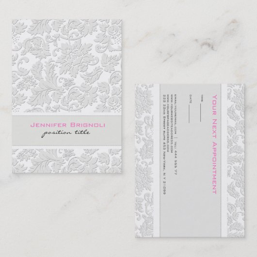 アイボリーホワイトダマスクエンボス効果 名刺 (正面/裏面)