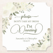 アイボリーホワイトフローラが飲み物を飲結婚まない ペーパーコースター (正面)