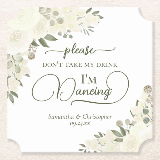 アイボリーホワイトフローラが飲み物を飲結婚まない ペーパーコースター (正面)