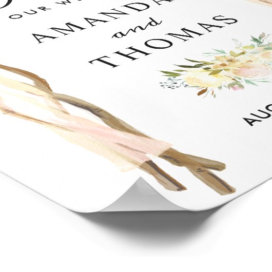 アイボリーホワイトフローラアーバーアー結婚チのウェルカムサイン ポスター (角)