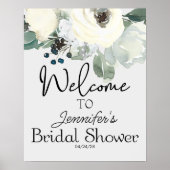 アイボリーホワイトフローラエレガント開花ブライダルシャワー ポスター (正面)