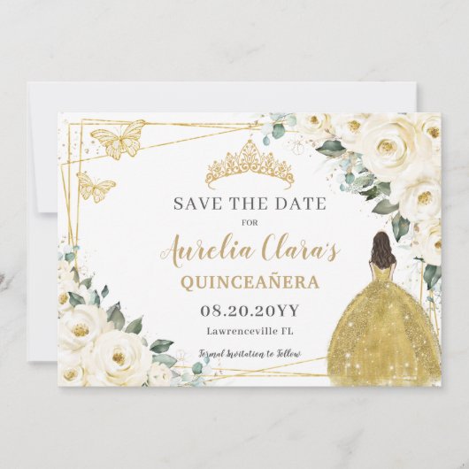 アイボリーホワイトフローラキンセアニェラスウィート16プリンセス セーブザデート (正面)